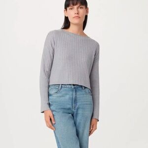 Frank And Oak The Boat Neck Cropped Sweater Merino Wool Ribbed Grey
